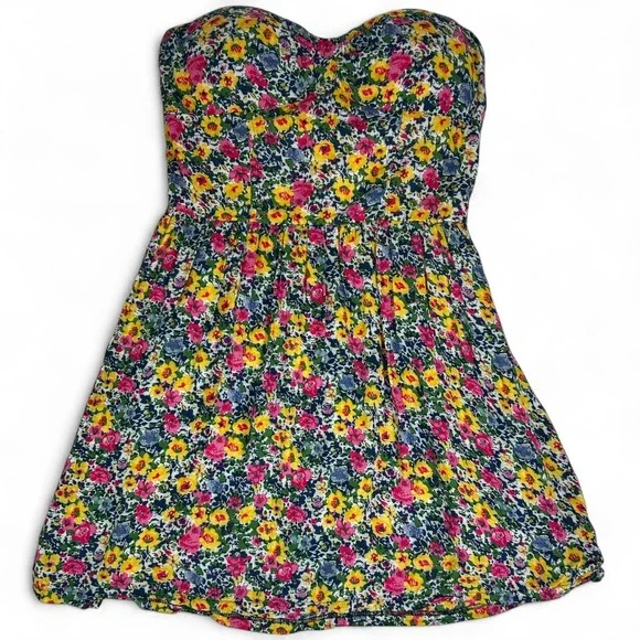 Forever 21 Floral Strapless Dress Small Sweetheart Bust Mini Sundress Multicolor - Picture 1 of 4